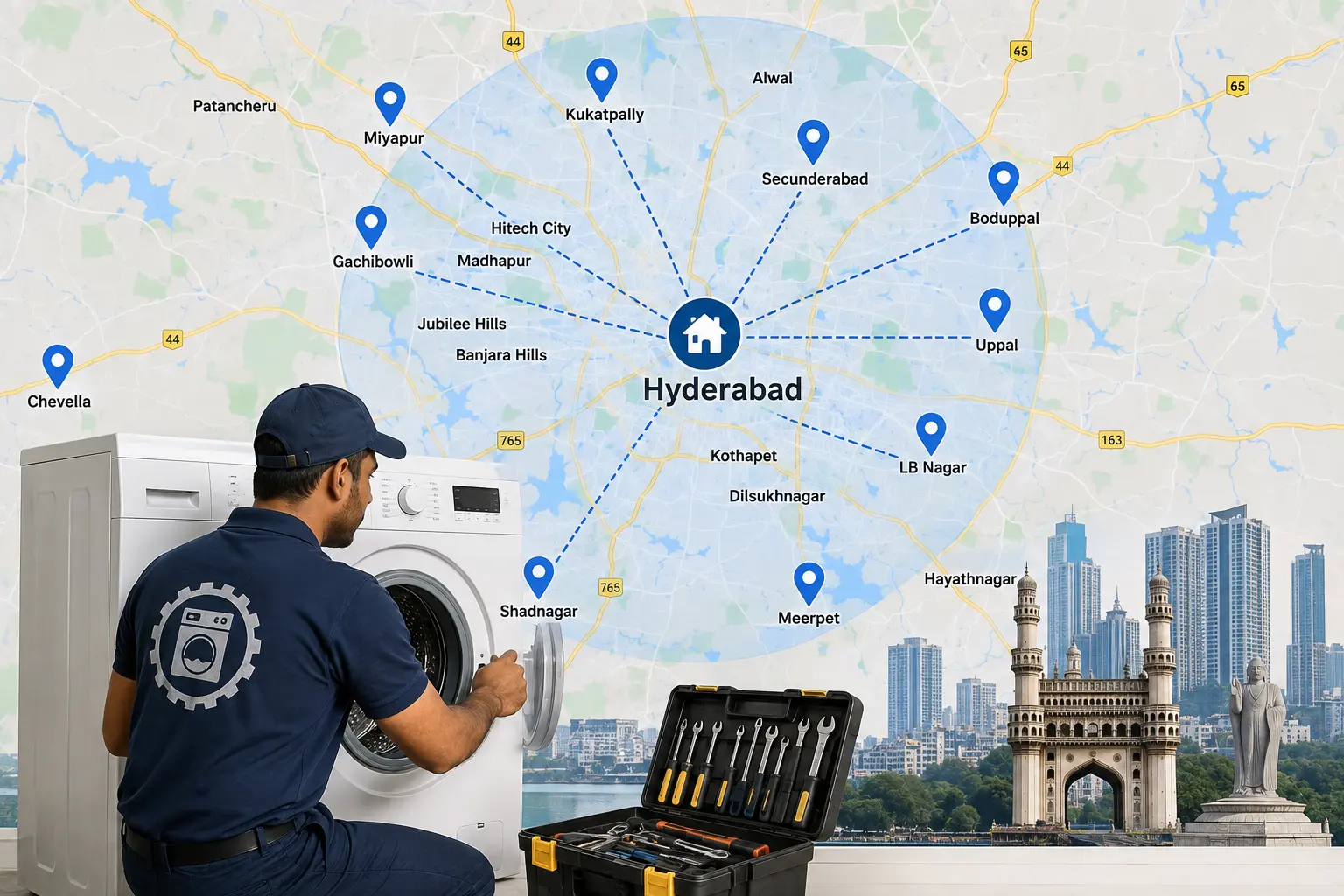 All places in Hyderabad served by SM Techno Service